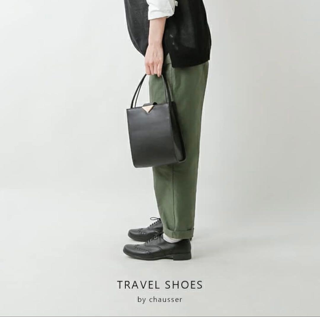 未使用級 トラベルシューズバイショセ ウィングチップレザーマニッシュシューズ 黒