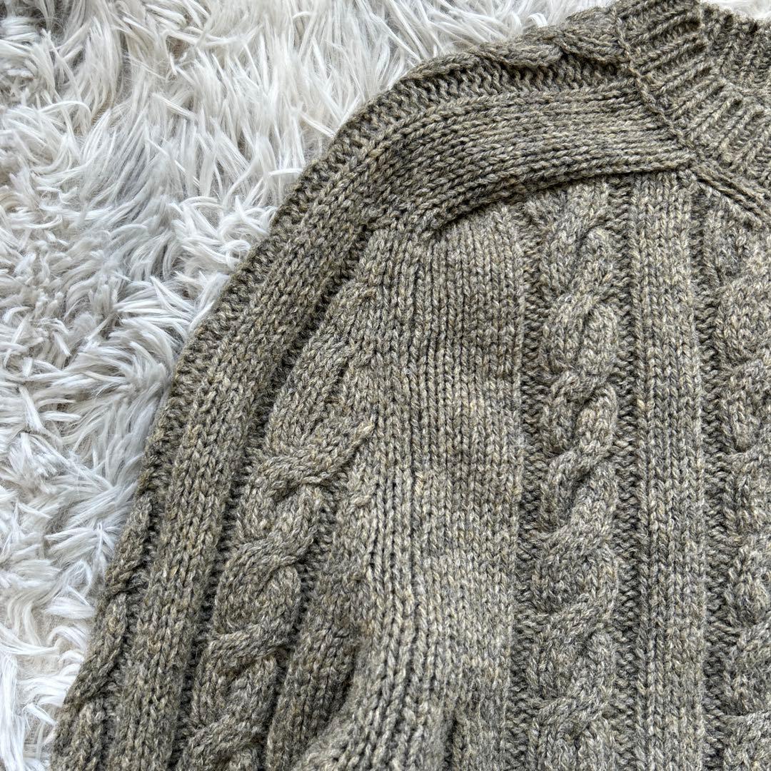【美品】INVERALLAN ケーブルニット カーキ系 36サイズ 英国製