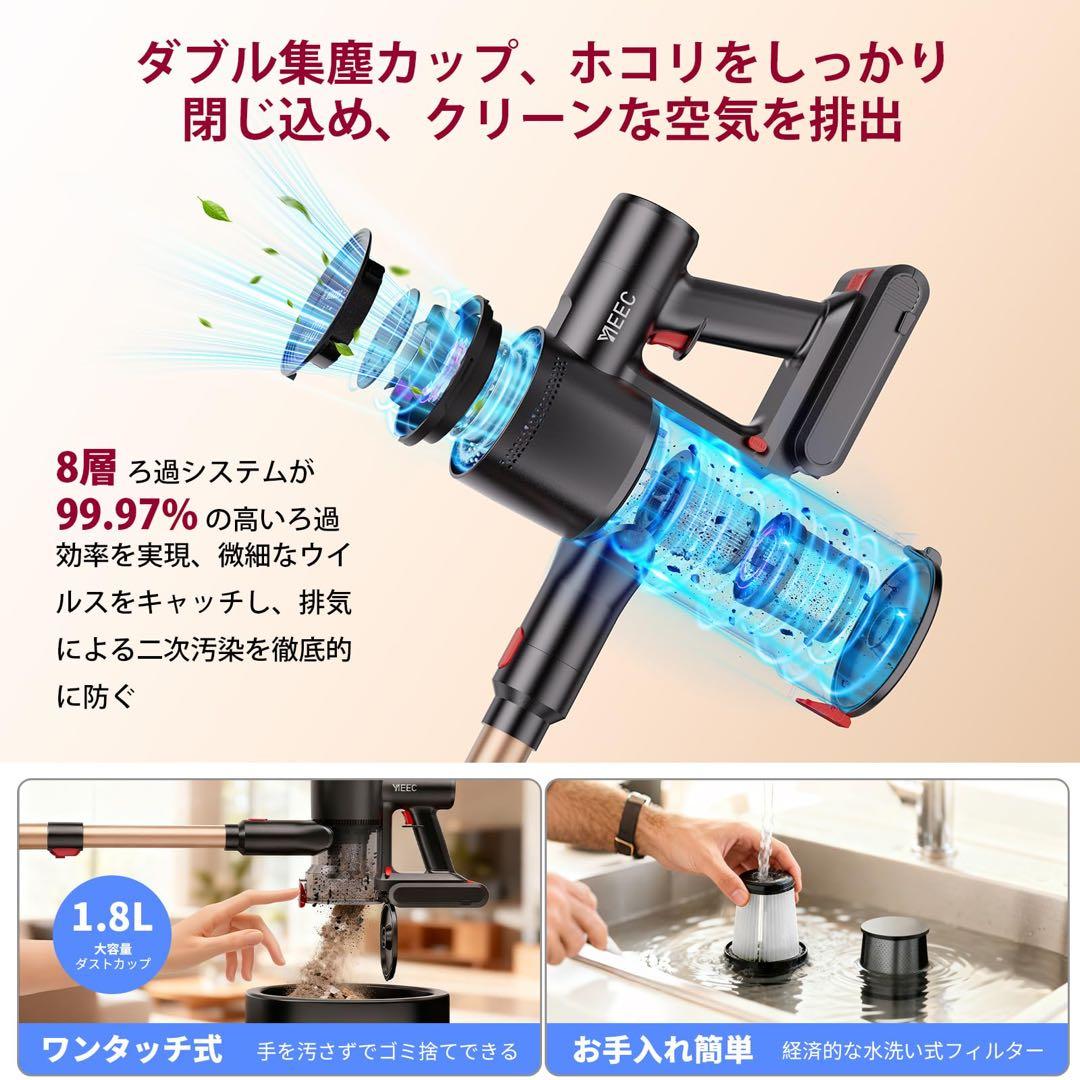 掃除機　コードレス　スタンド付き　大容量　ライト付き掃除機　 超強力吸引 軽量