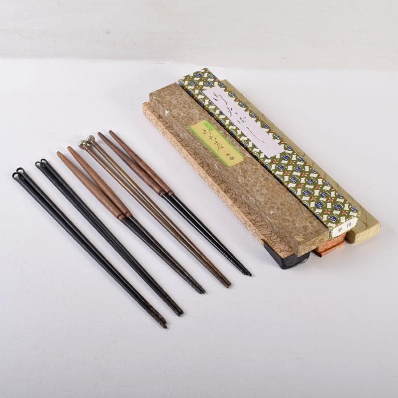 茶道具　銅製2膳　鉄製3膳　火箸　五膳まとめて　箱付　C　8032