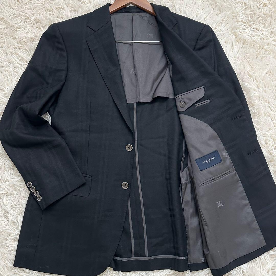 バーバリー シャドーノバチェック テーラードジャケット 絹混 ブラック M
