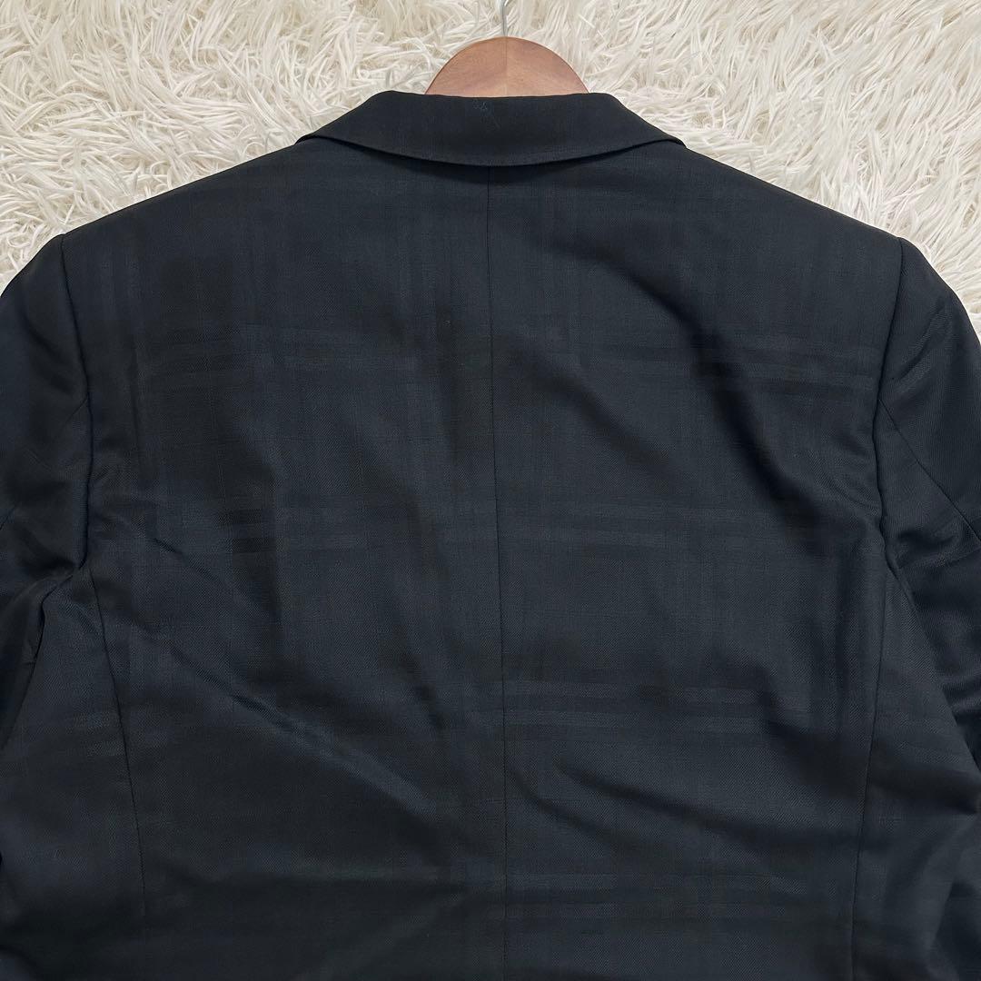 バーバリー シャドーノバチェック テーラードジャケット 絹混 ブラック M