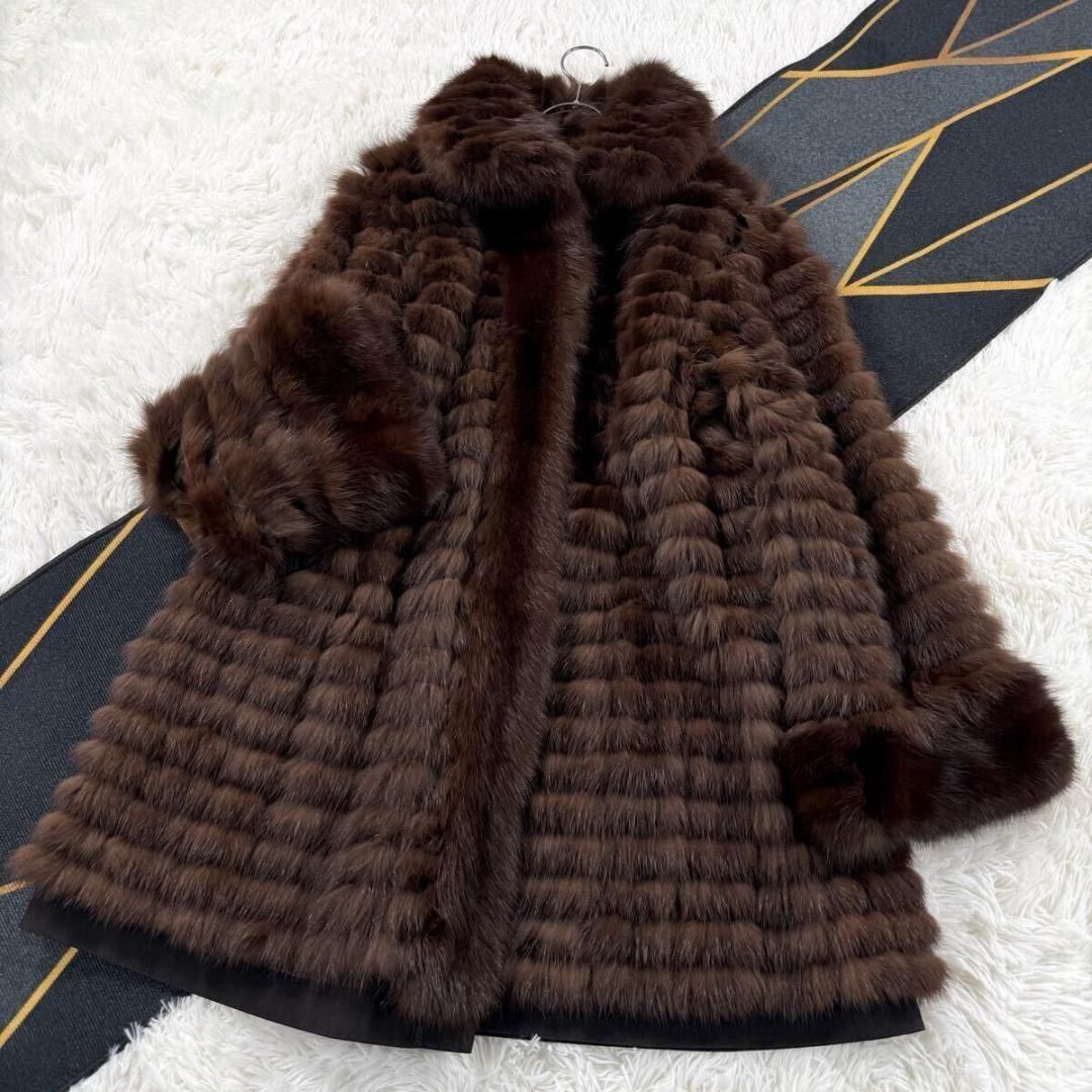 総丈94㎝ セーブル ブラウン リバーシブル コート XL相当 AA174