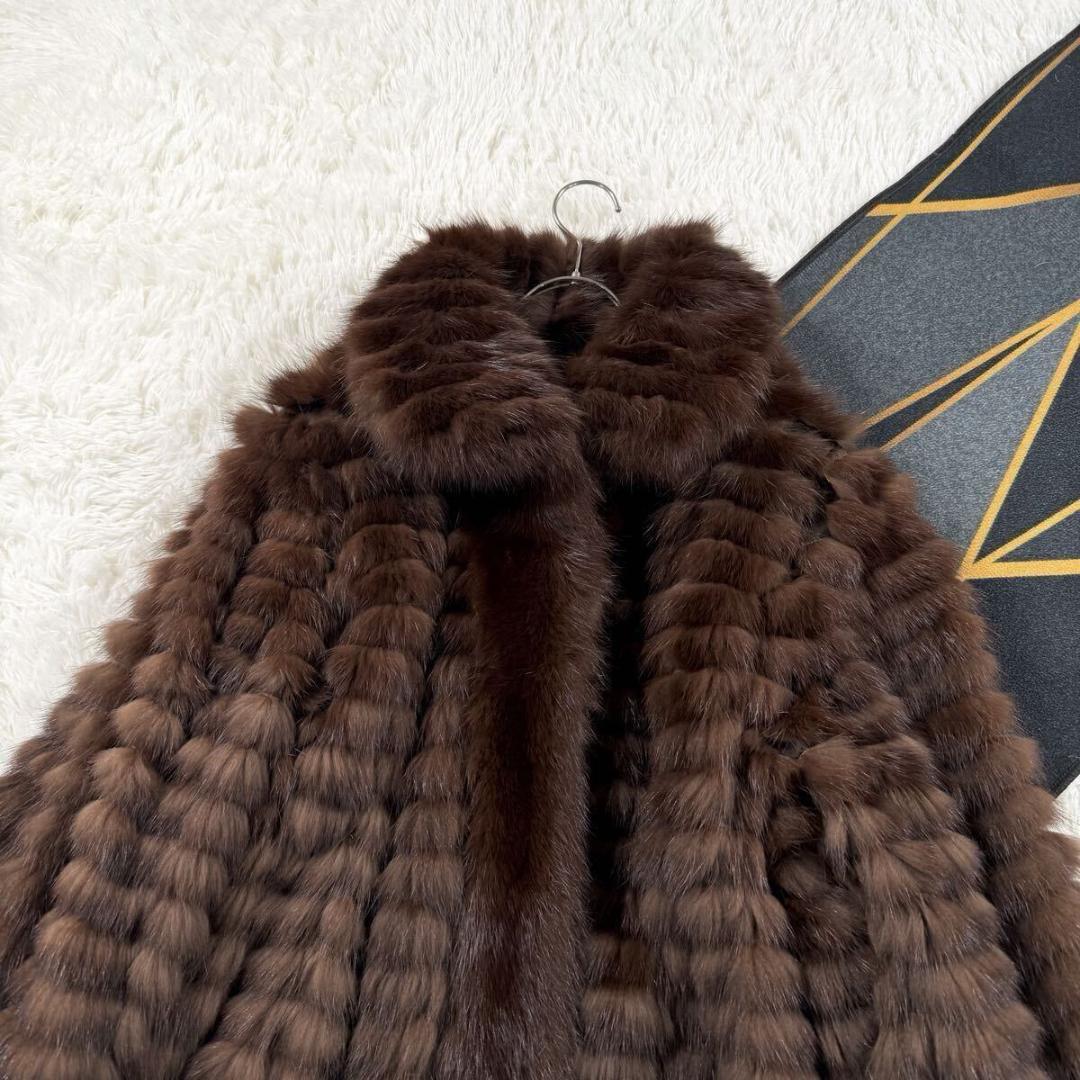 総丈94㎝ セーブル ブラウン リバーシブル コート XL相当 AA174