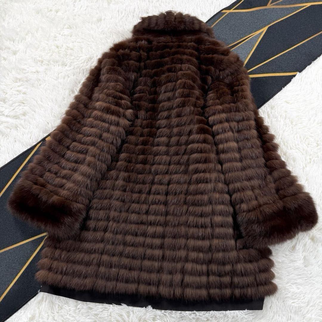 総丈94㎝ セーブル ブラウン リバーシブル コート XL相当 AA174