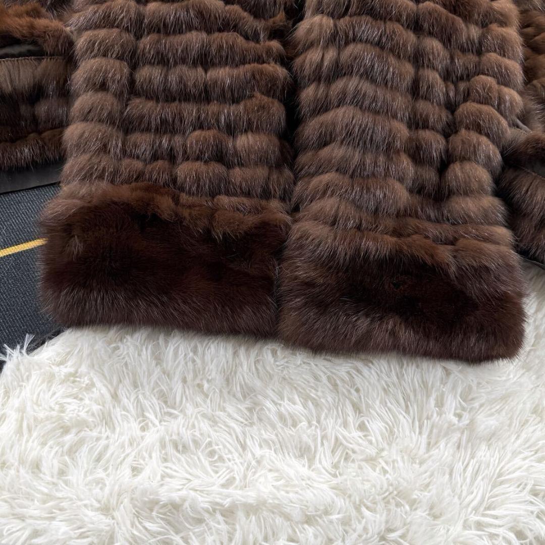 総丈94㎝ セーブル ブラウン リバーシブル コート XL相当 AA174