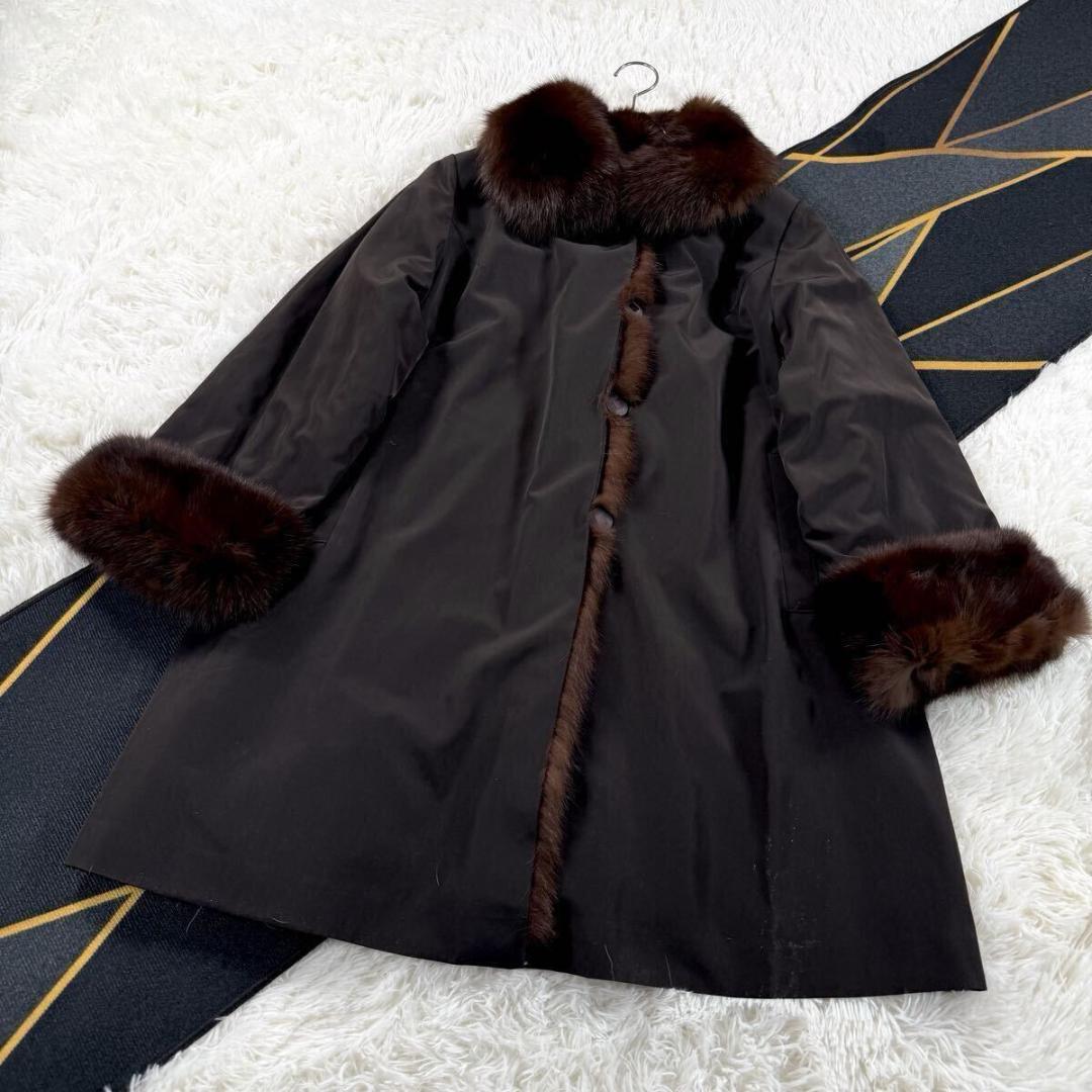 総丈94㎝ セーブル ブラウン リバーシブル コート XL相当 AA174