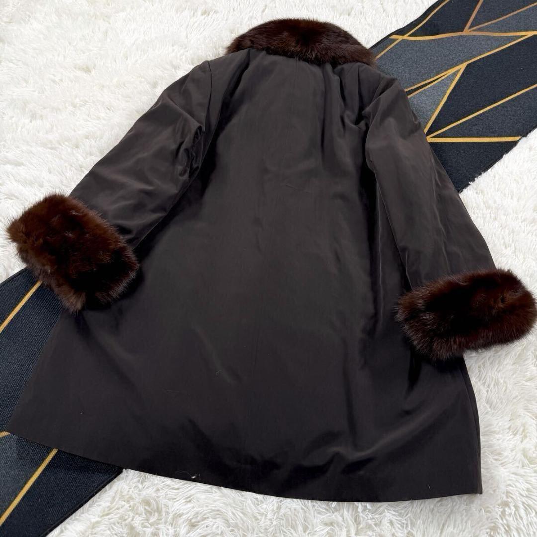 総丈94㎝ セーブル ブラウン リバーシブル コート XL相当 AA174