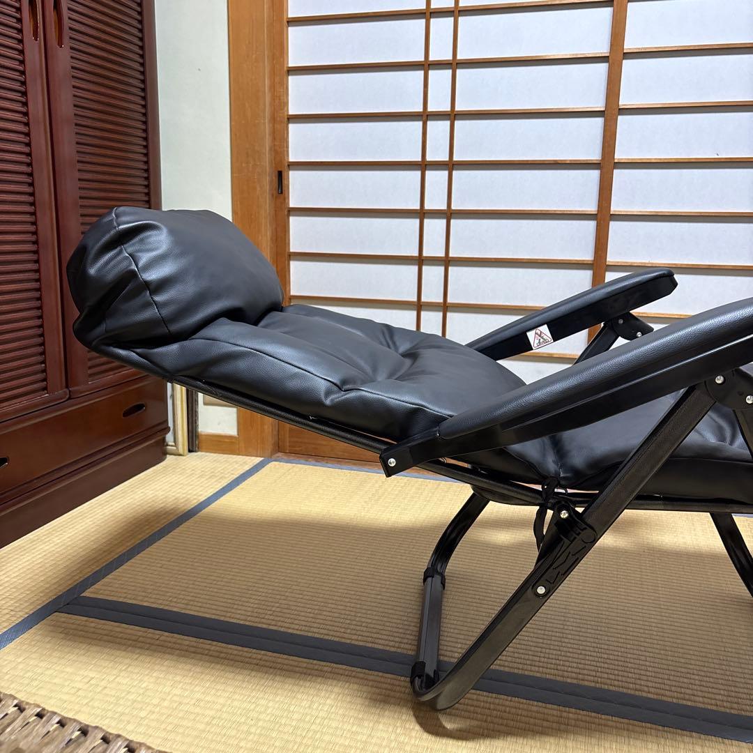 【美品】リクライニングチェア ブラック 合成皮革　1人掛け　折りたたみ