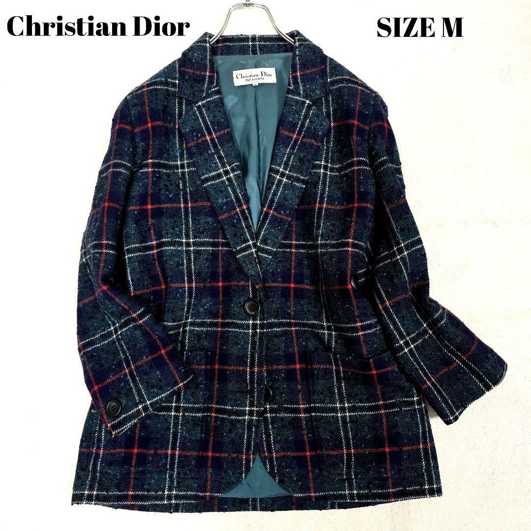 クリスチャンディオール テーラードジャケット ツイード マドラスチェック M