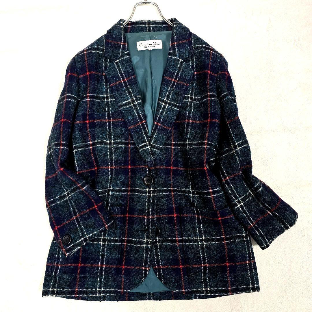 クリスチャンディオール テーラードジャケット ツイード マドラスチェック M