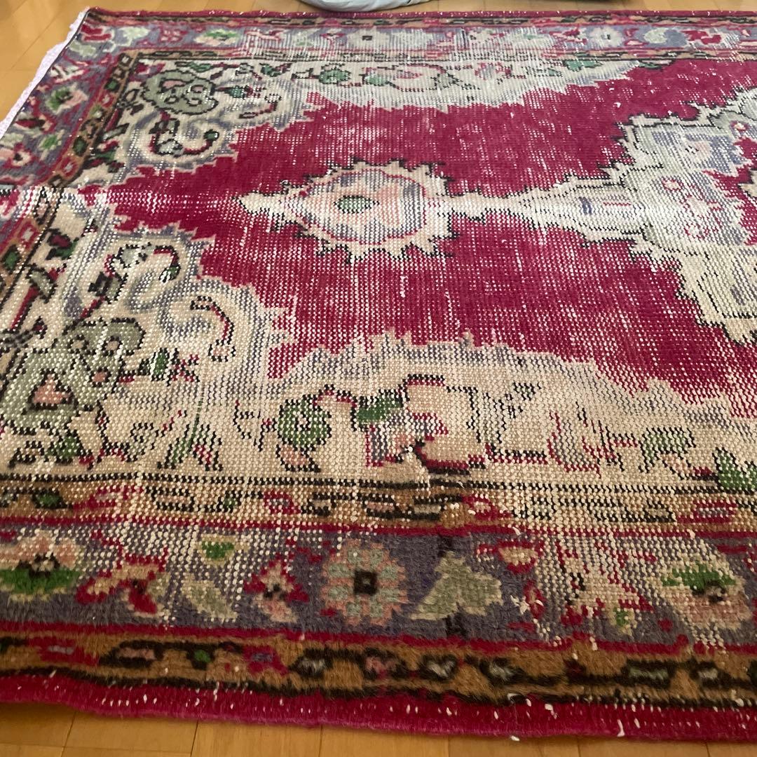112×195 ワインカラー メダリオン　擦れシャビー　トルコヴィンテージラグ
