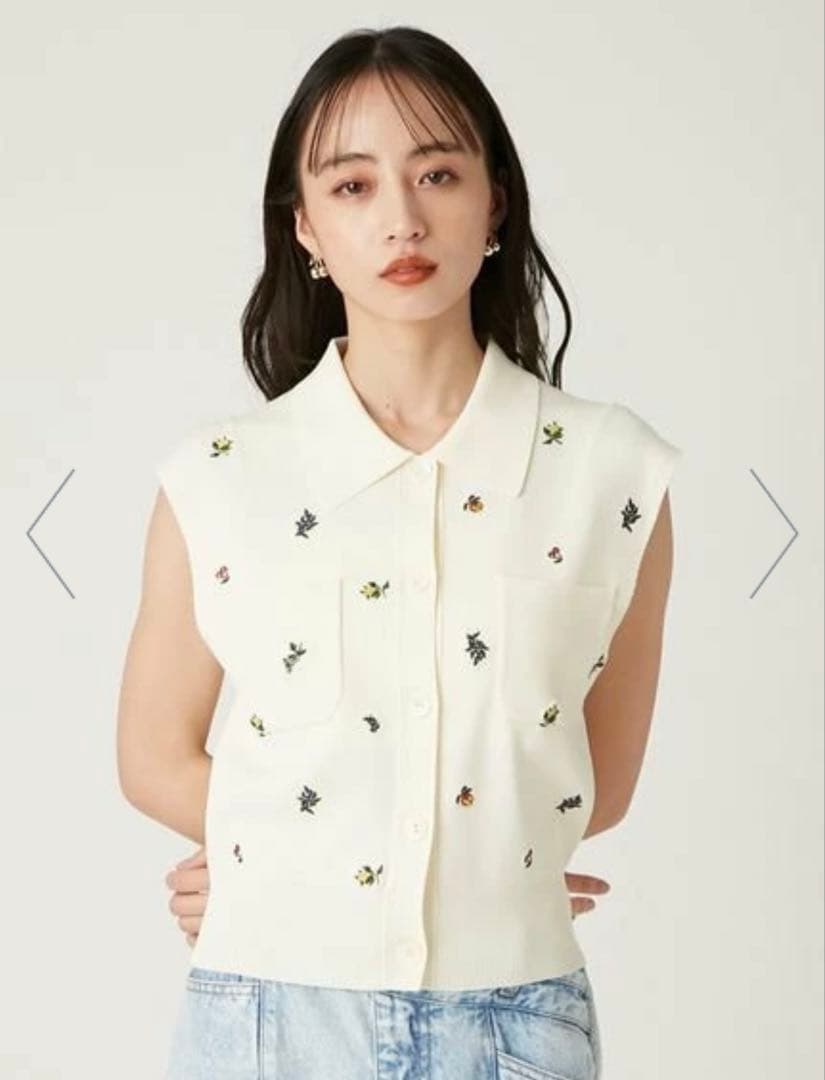 【新品未使用品】FRAY I.D 新作 フルーツ刺繍ポロ ノースリニット タグ付