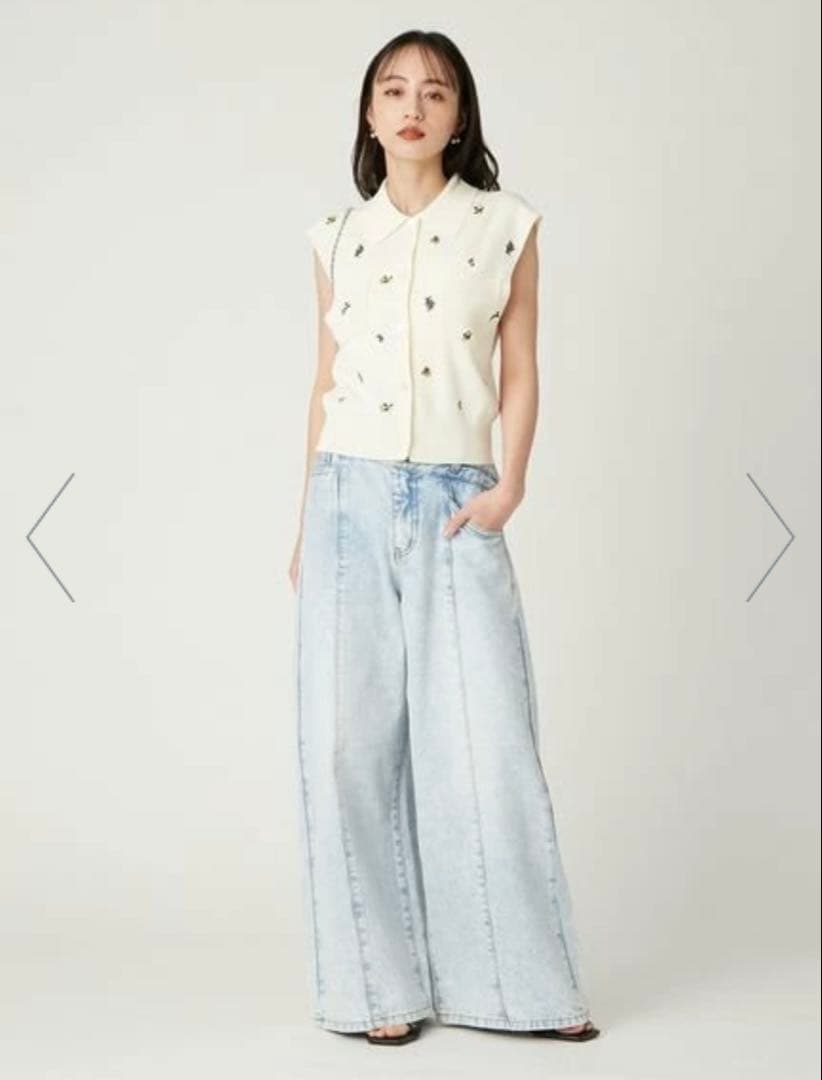 【新品未使用品】FRAY I.D 新作 フルーツ刺繍ポロ ノースリニット タグ付