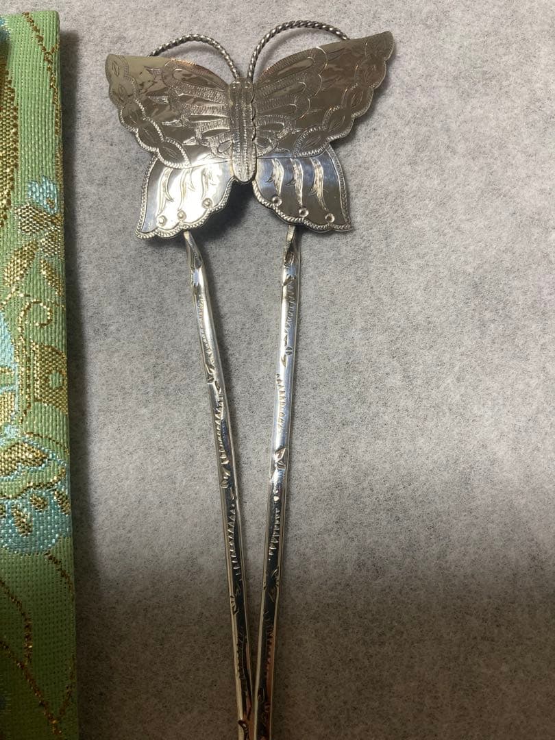 インディアンジュエリー　シルバーバタフライ蝶々かんざしスティック