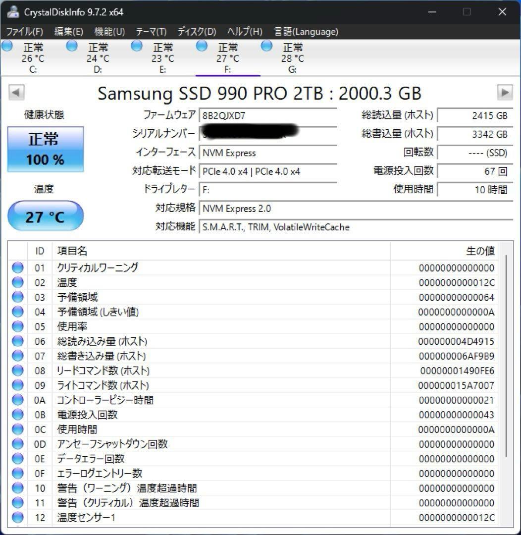 内蔵型SSD Samsung 990 PRO 2TB MZ-V9P2T0B-IT