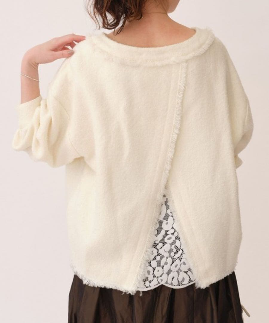 ✨定価3.3万円✨ビアズリー　後ろレースツイードプルオーバー　ホワイト　F