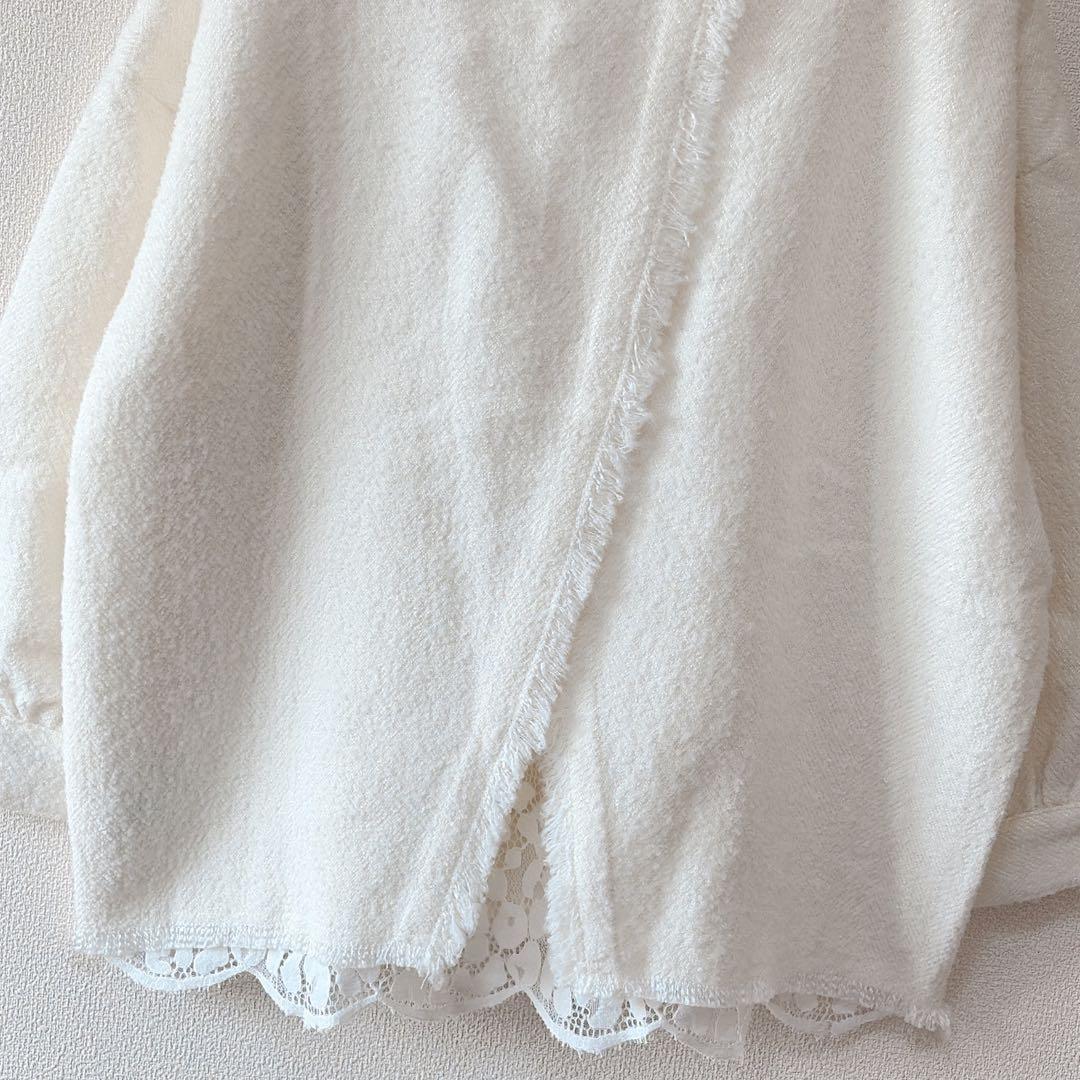 ✨定価3.3万円✨ビアズリー　後ろレースツイードプルオーバー　ホワイト　F