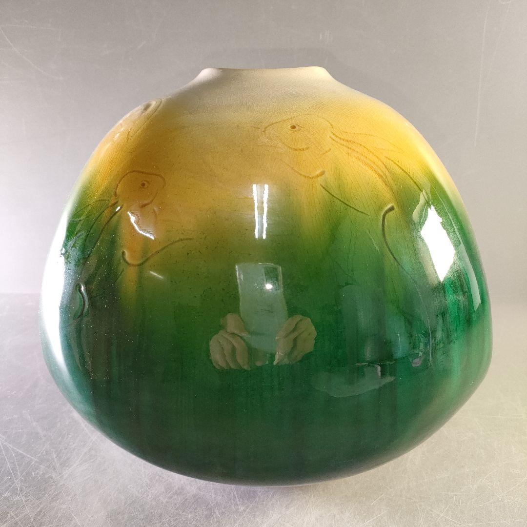 A1255-1/秋塘窯/五代中村雅彦 造/彩釉兎文花器/共箱/花瓶/花入/華道具