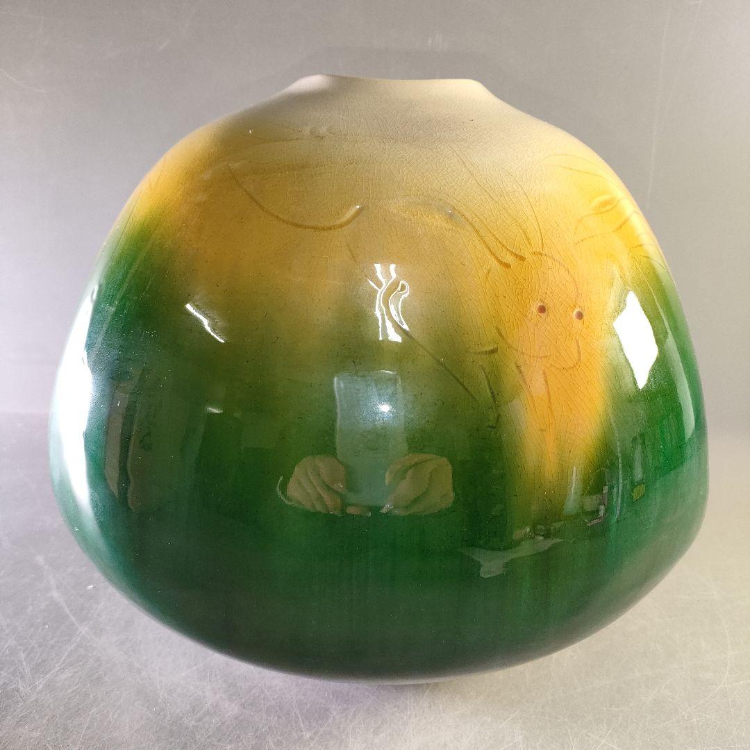 A1255-1/秋塘窯/五代中村雅彦 造/彩釉兎文花器/共箱/花瓶/花入/華道具