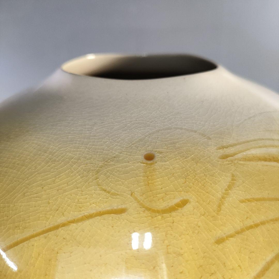 A1255-1/秋塘窯/五代中村雅彦 造/彩釉兎文花器/共箱/花瓶/花入/華道具