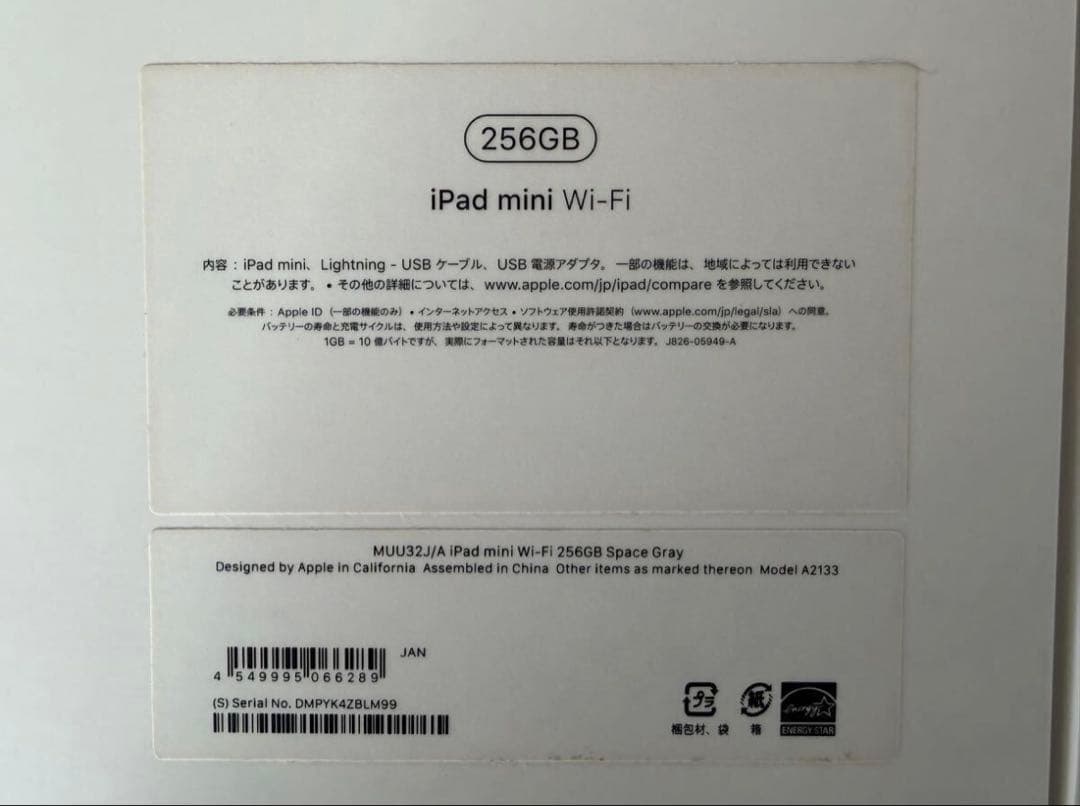 iPad mini Wi-Fiモデル 第5世代256GB スペースグレイ