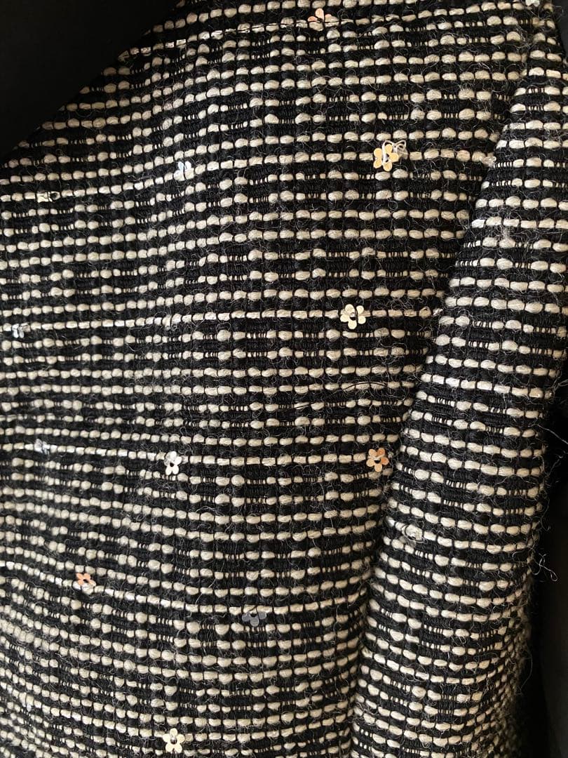 ランバンオンブルー♡お花スパンコール♡ツイード中綿ブルゾン♡ラクーンファー♡36