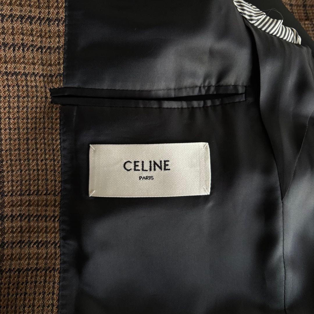 極美品 CELINE テーラードジャケット 34 ブラウン チェック ツイード