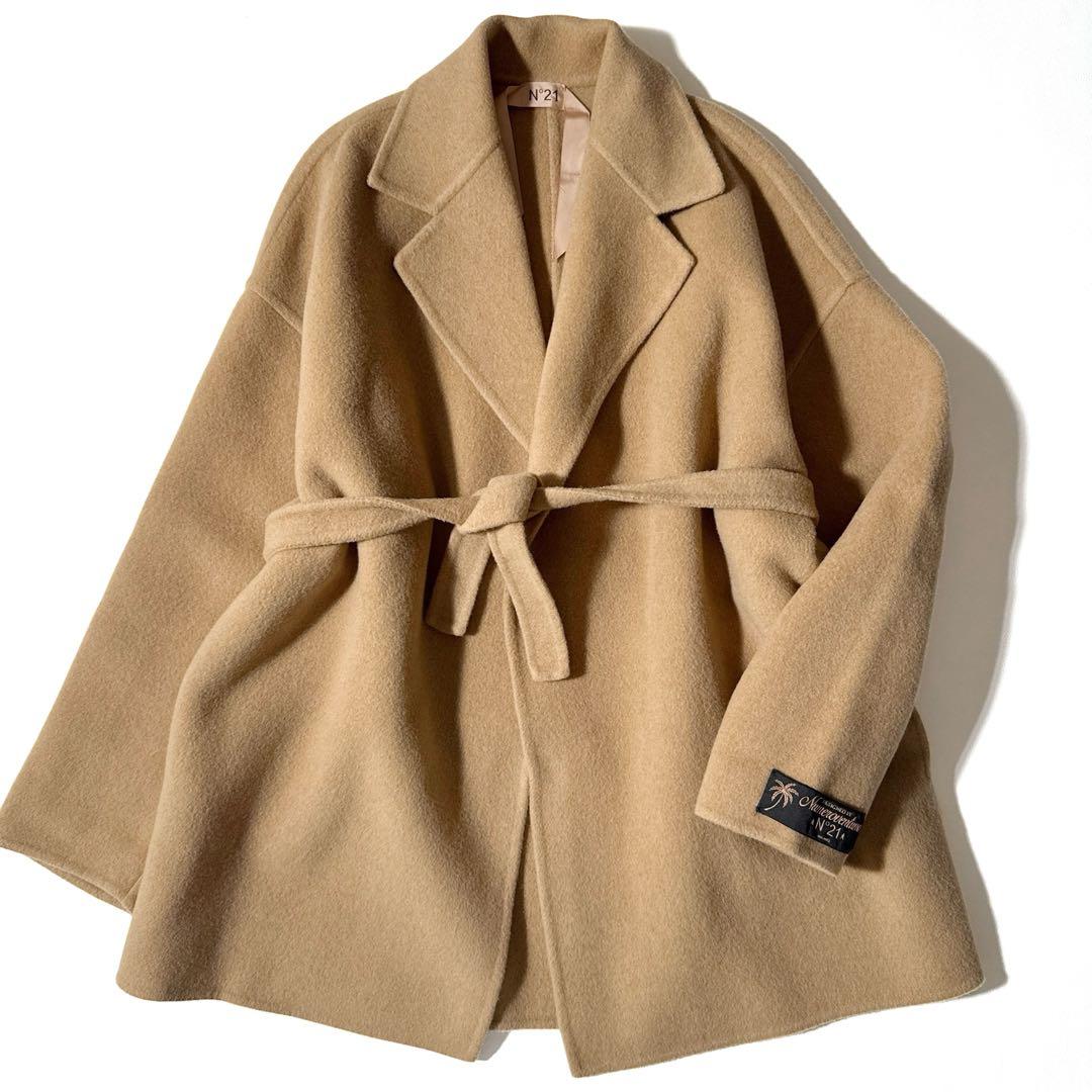 N°21 23AW ダブルフェイス コート ミドル丈 ウール ベルト