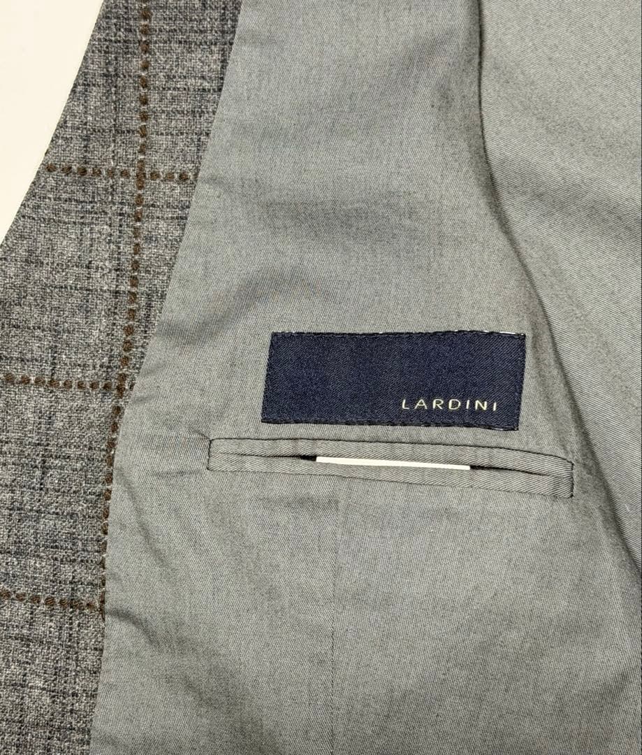 【美品】 LARDINI ウール素材ジレ46イタリア製(グレーブラウンチェック)