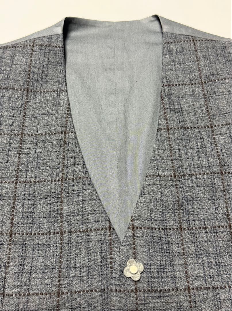 【美品】 LARDINI ウール素材ジレ46イタリア製(グレーブラウンチェック)