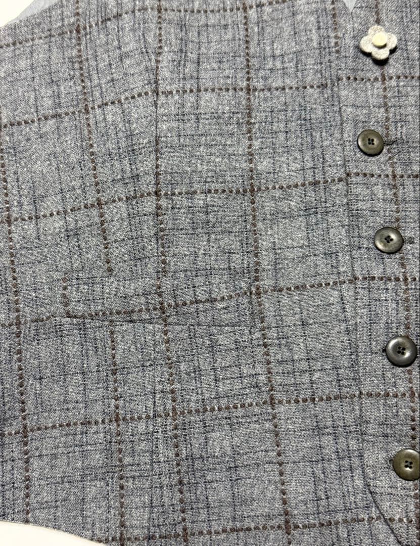 【美品】 LARDINI ウール素材ジレ46イタリア製(グレーブラウンチェック)