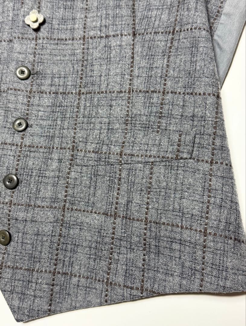 【美品】 LARDINI ウール素材ジレ46イタリア製(グレーブラウンチェック)
