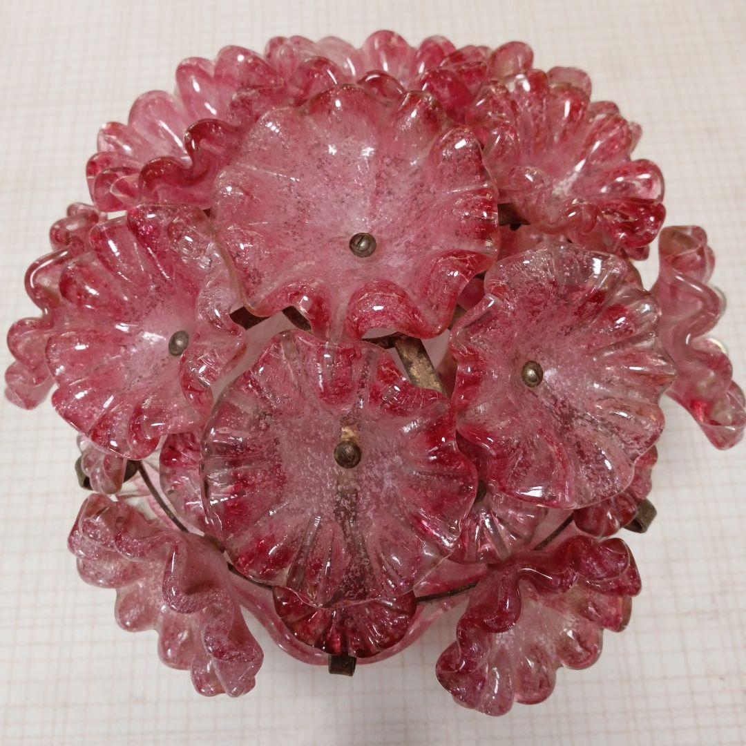 昭和レトロ　岩田工芸ガラス　電気スタンド　ピンク　花束　アンティーク