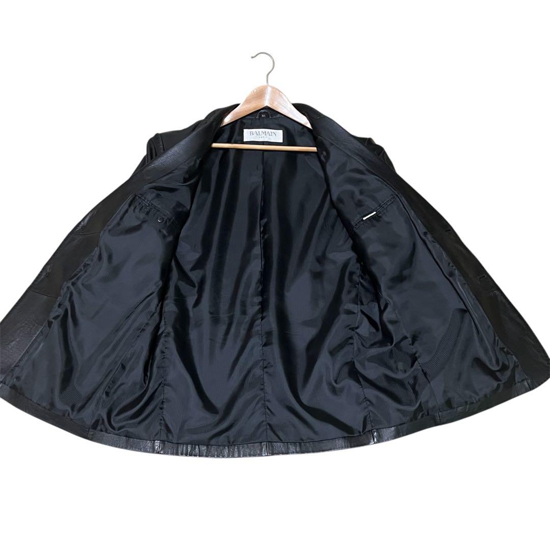 美品✨BALMAIN バルマン ラムレザー テーラードジャケット ブラック XL