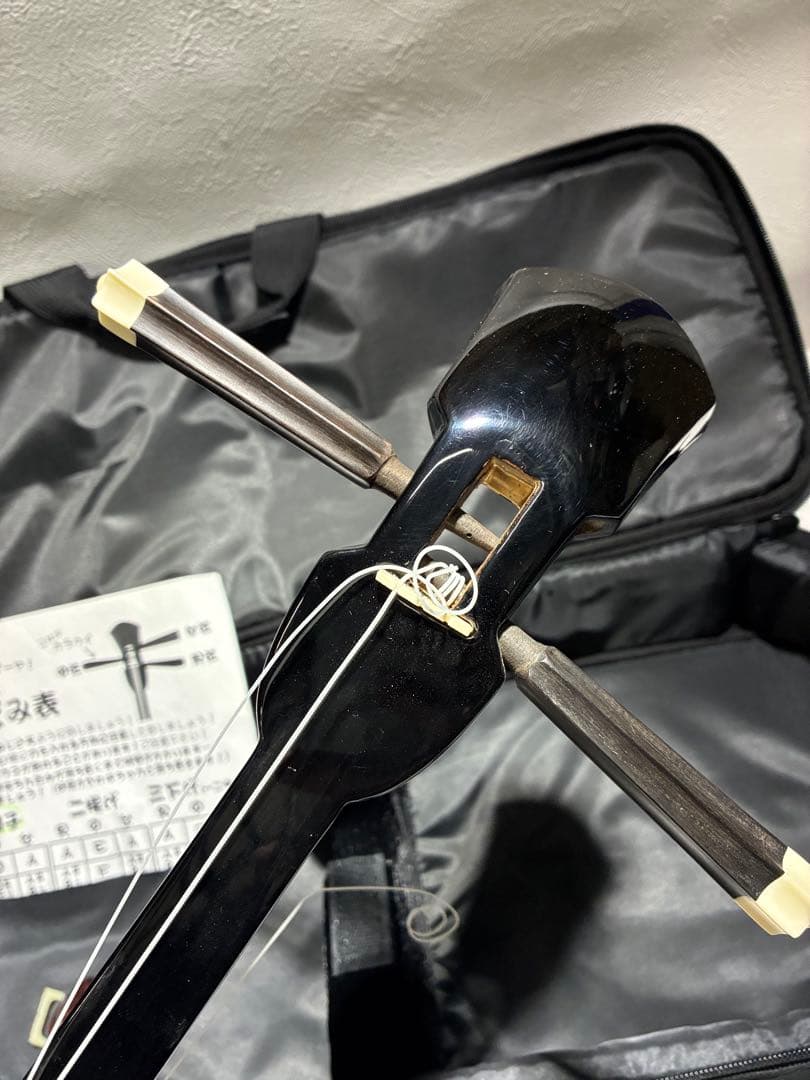 G）沖縄 民謡楽器 和楽器 三線 人工蛇皮 専用ケース付き 三線用つめ付き