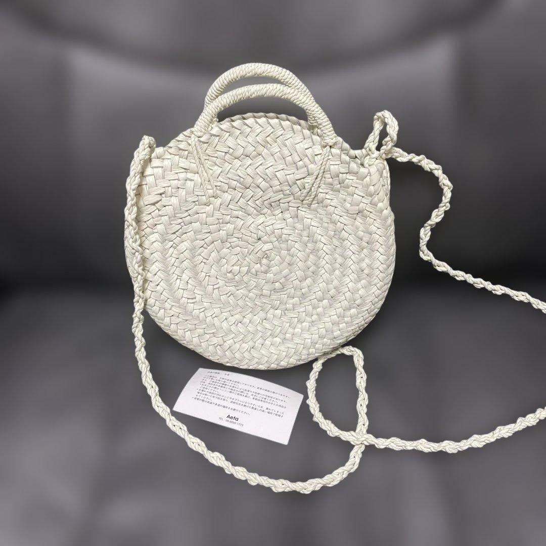 もんさまAeta レザーバスケットサークルショルダーバッグS ホワイト　2way