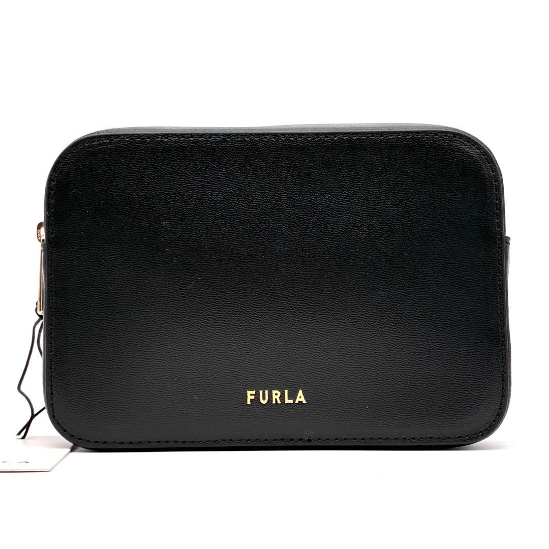 未使用保管品 フルラ ボディバッグ レザー ロゴ 斜め掛け レディース ブラック