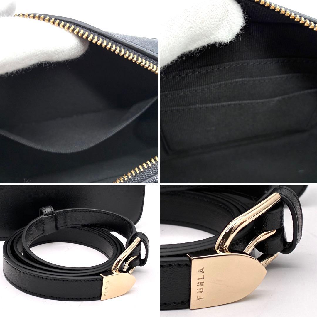 未使用保管品 フルラ ボディバッグ レザー ロゴ 斜め掛け レディース ブラック