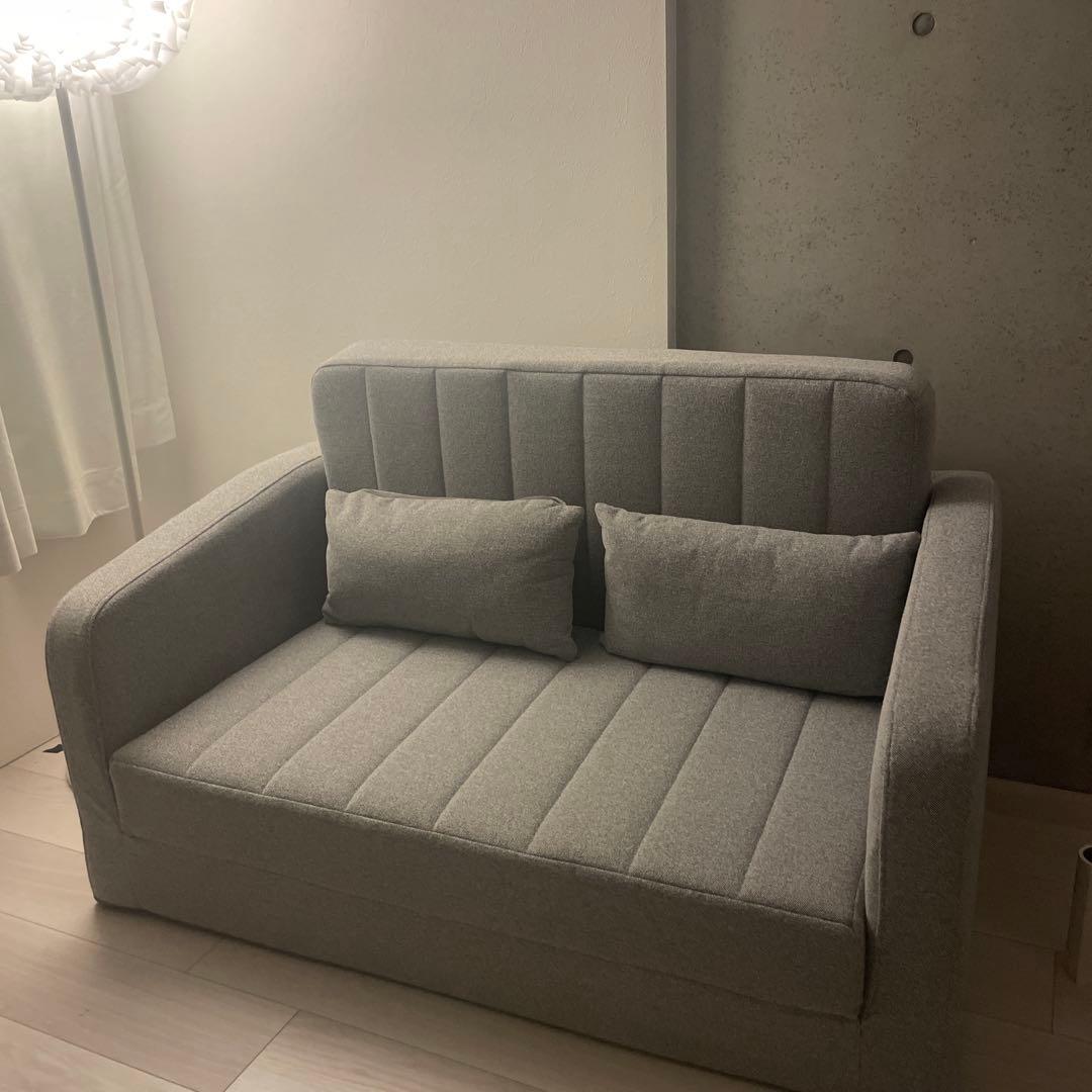 【ほぼ新品】RASIK　3WAYソファベッド　グレーストライプ