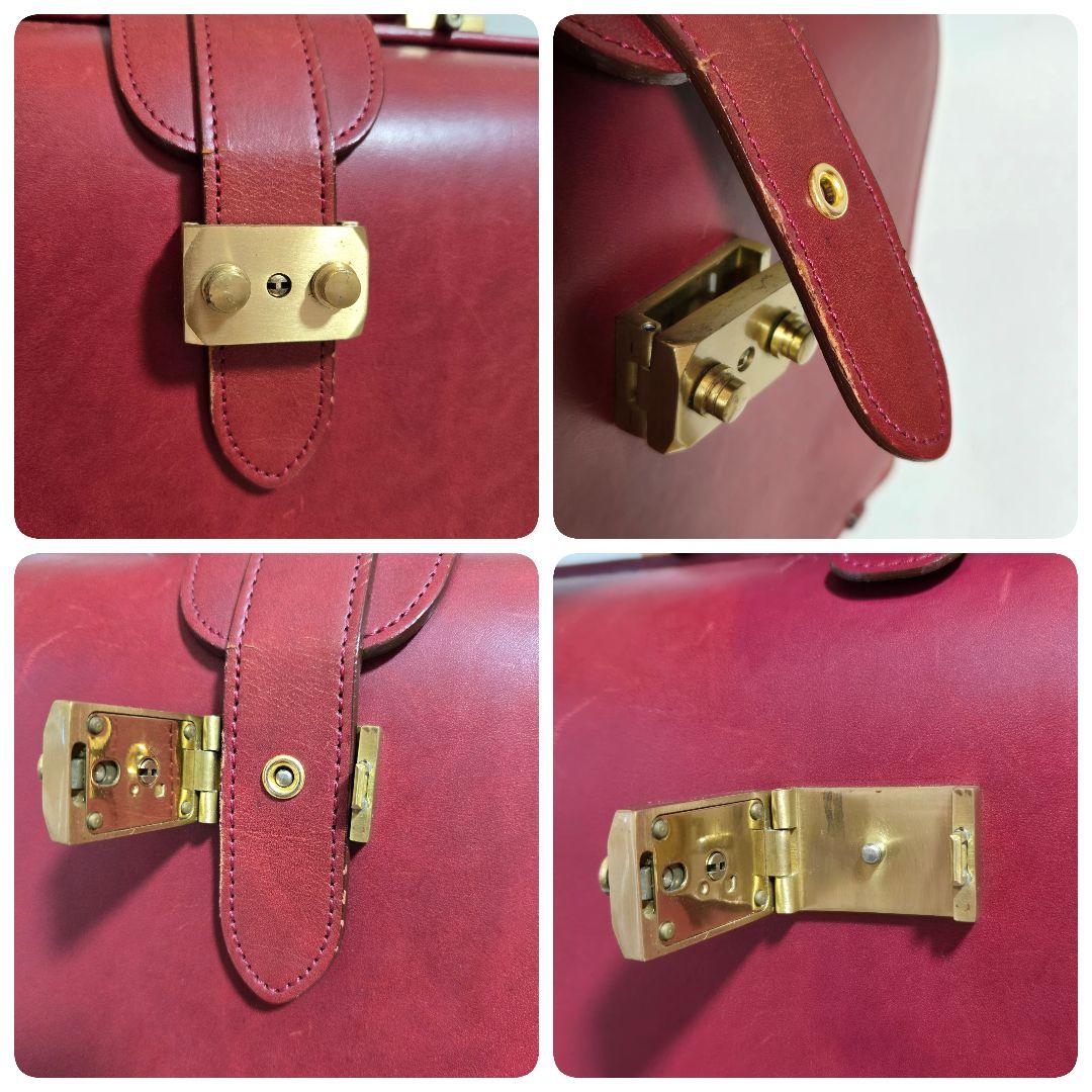 ダレスバッグ　赤　ボルドー　ワインレッド　深紅　ミニ　ドクターバッグ