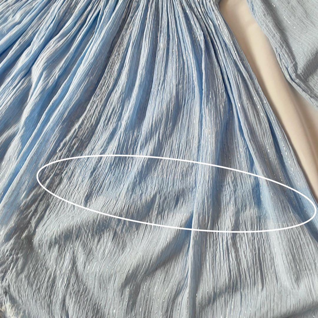 70s vintage インド綿　ブルー　シルバーラメ　ストライプ　ワンピース