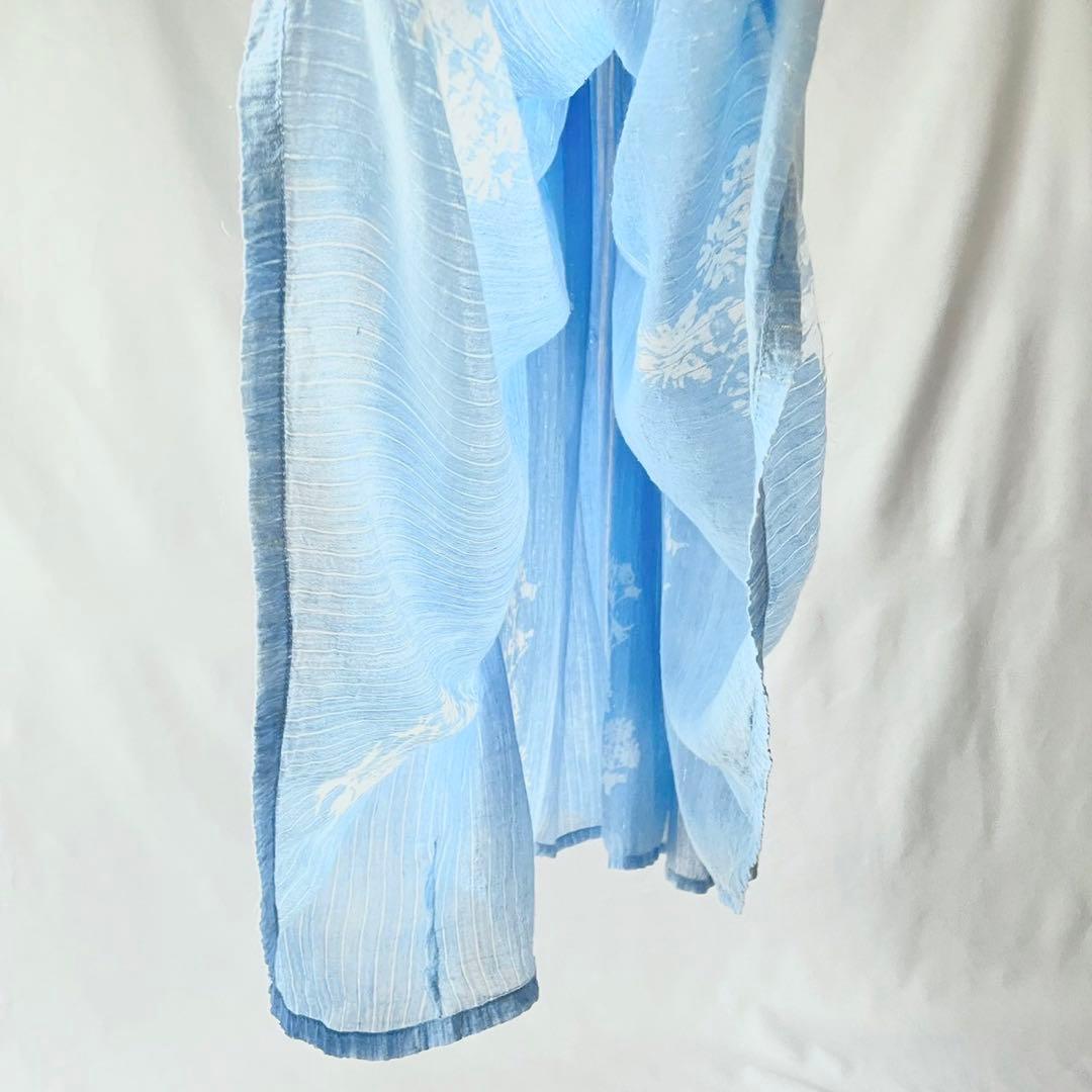 70s vintage インド綿　ブルー　シルバーラメ　ストライプ　ワンピース