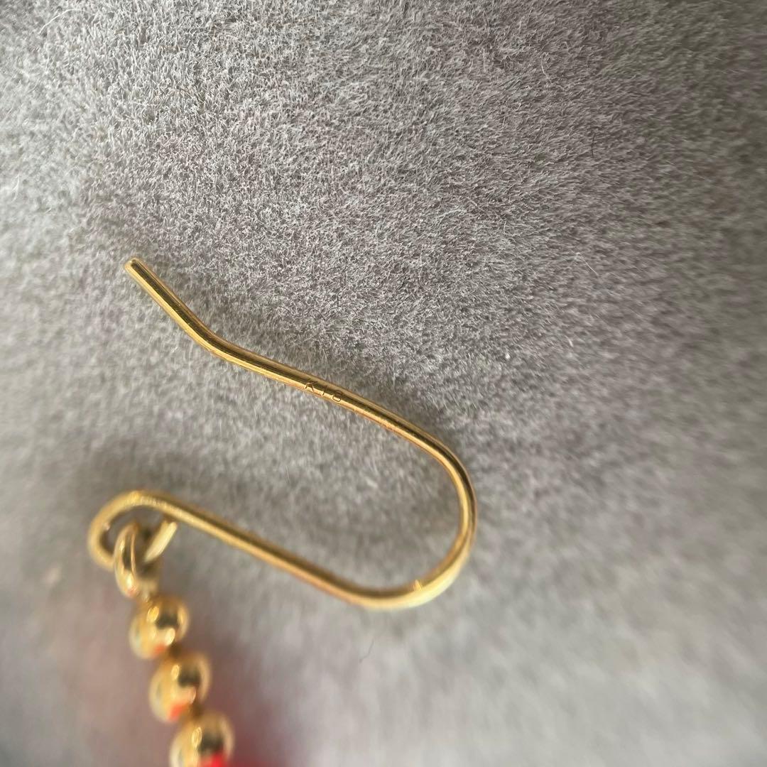 ガーネットピアス　K18 片耳用　フックピアス