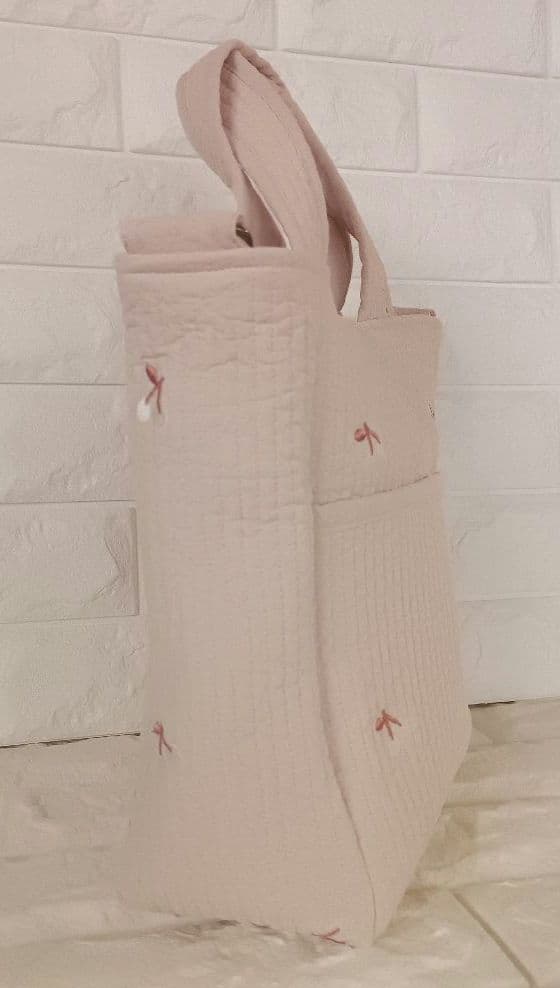 ヌビ バッグ ポーチ 底板 ハンドメイド ベージュピンク×チェリー