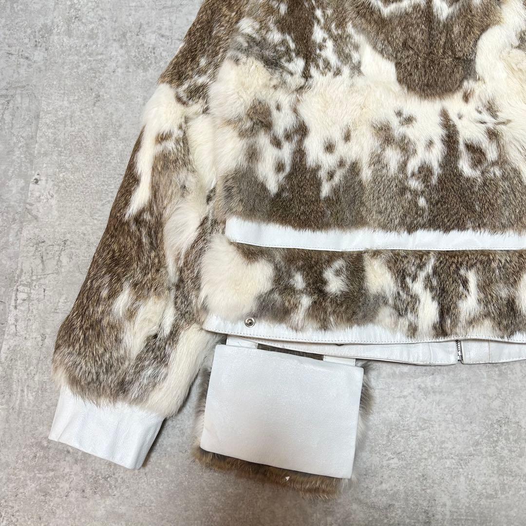 ラビットファー　レザージャケット　アニマル　ポケット付き