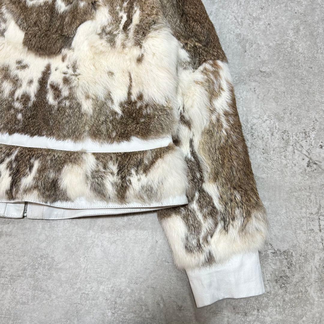 ラビットファー　レザージャケット　アニマル　ポケット付き