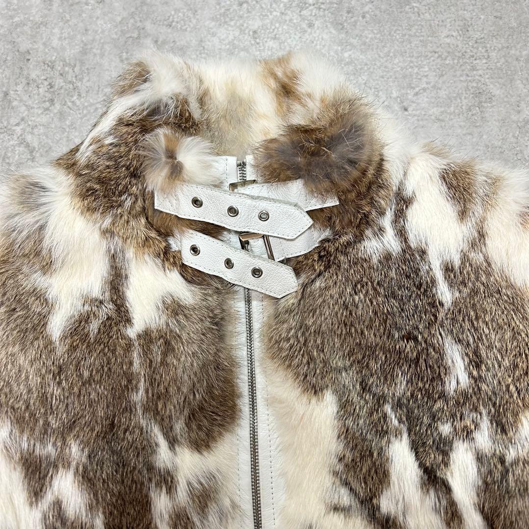 ラビットファー　レザージャケット　アニマル　ポケット付き