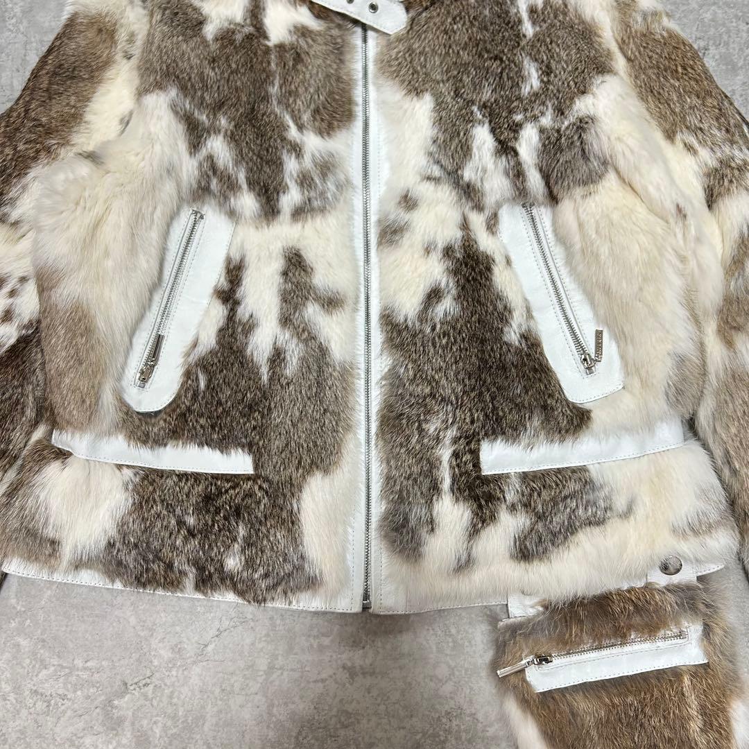 ラビットファー　レザージャケット　アニマル　ポケット付き