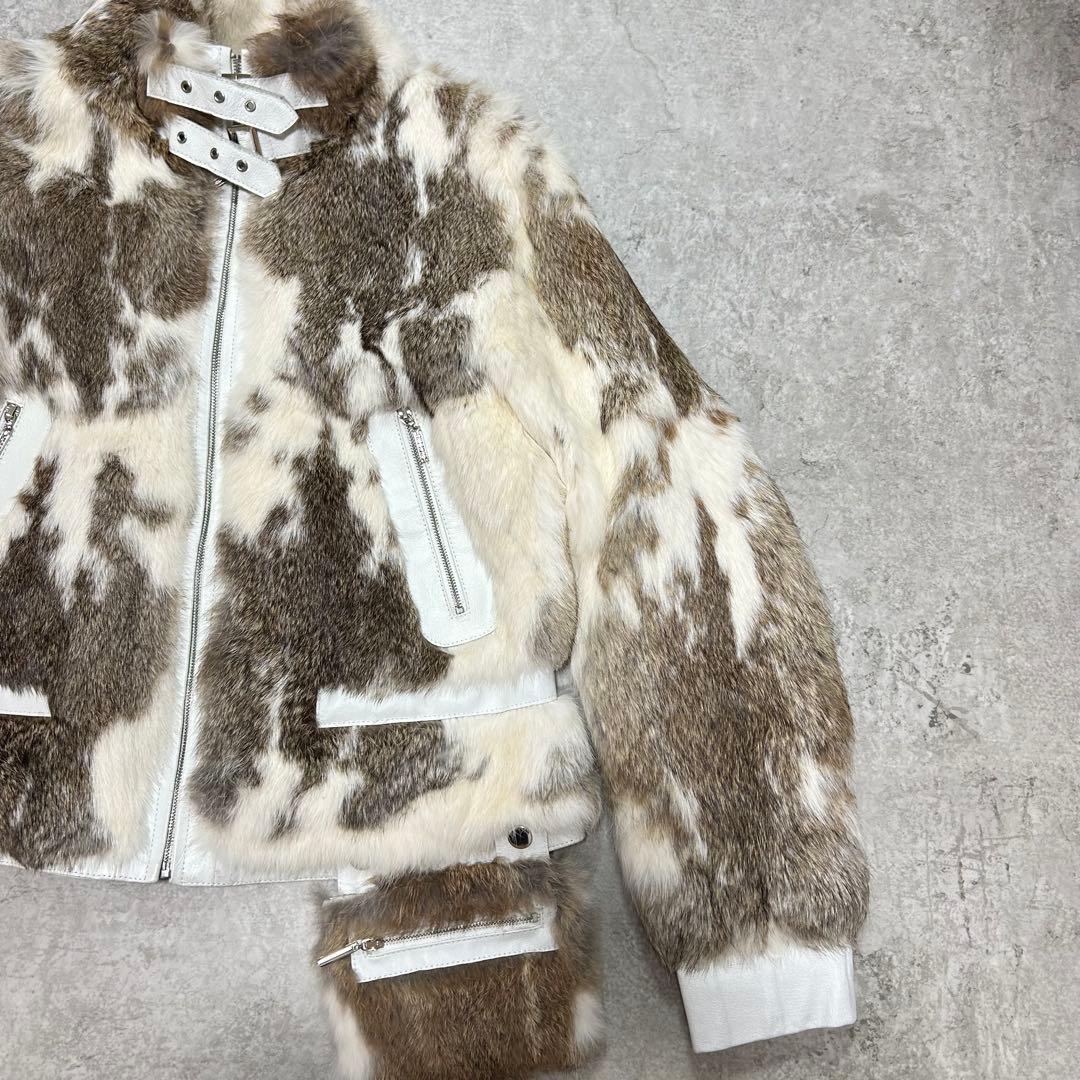 ラビットファー　レザージャケット　アニマル　ポケット付き